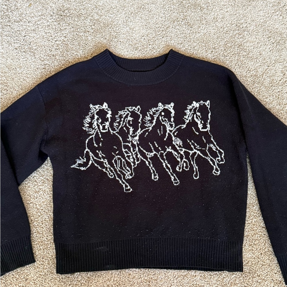 Wrangler Retro Black Horse Embroidered Sweater